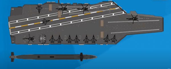 항공모함과의 크기 비교. @유투브