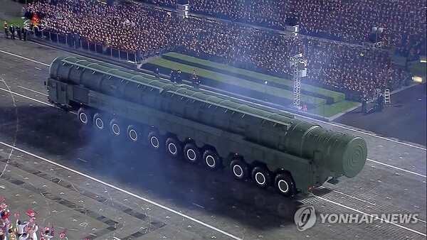 북한 노동당 창건 80주년 경축 열병식에 등장한 신형 ICBM 화성-20형. @연합뉴스 