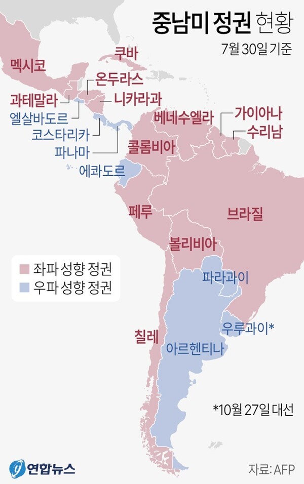 남미 주요 정권 이념 성향. @연합뉴스